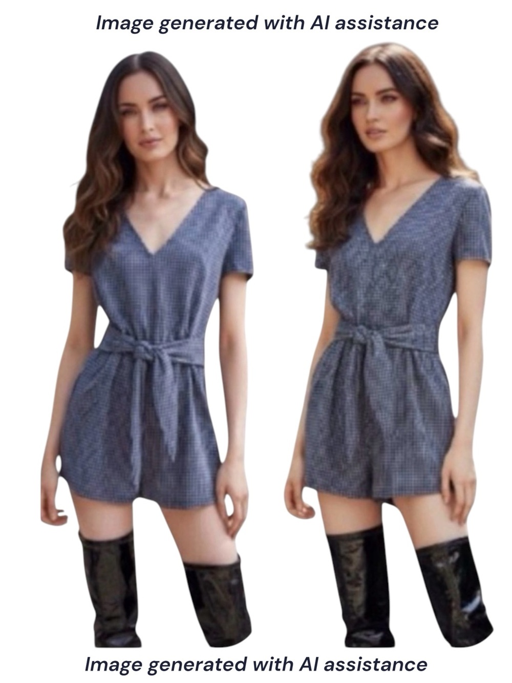 Zara S blue/white check waist tie romper